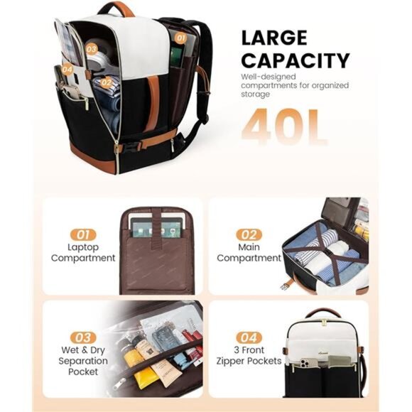 Travel Backpack for Women, TSA Carry On Backpack Flight Approved Luggage Bag - Picture 2 of 7